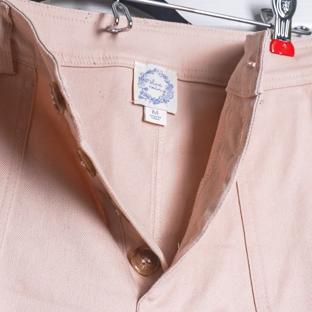Pink Barrel Wide Leg Pants Button Front High Waist Francescas Blue Rain